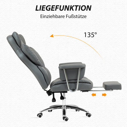 Office Chair with Reclining Function, Ergonomic Desk Chair, Height Adjustable Swivel Chair with Footrest, Padded, Weight Capacity up to 120 kg, for Office, Study, Dark Gray