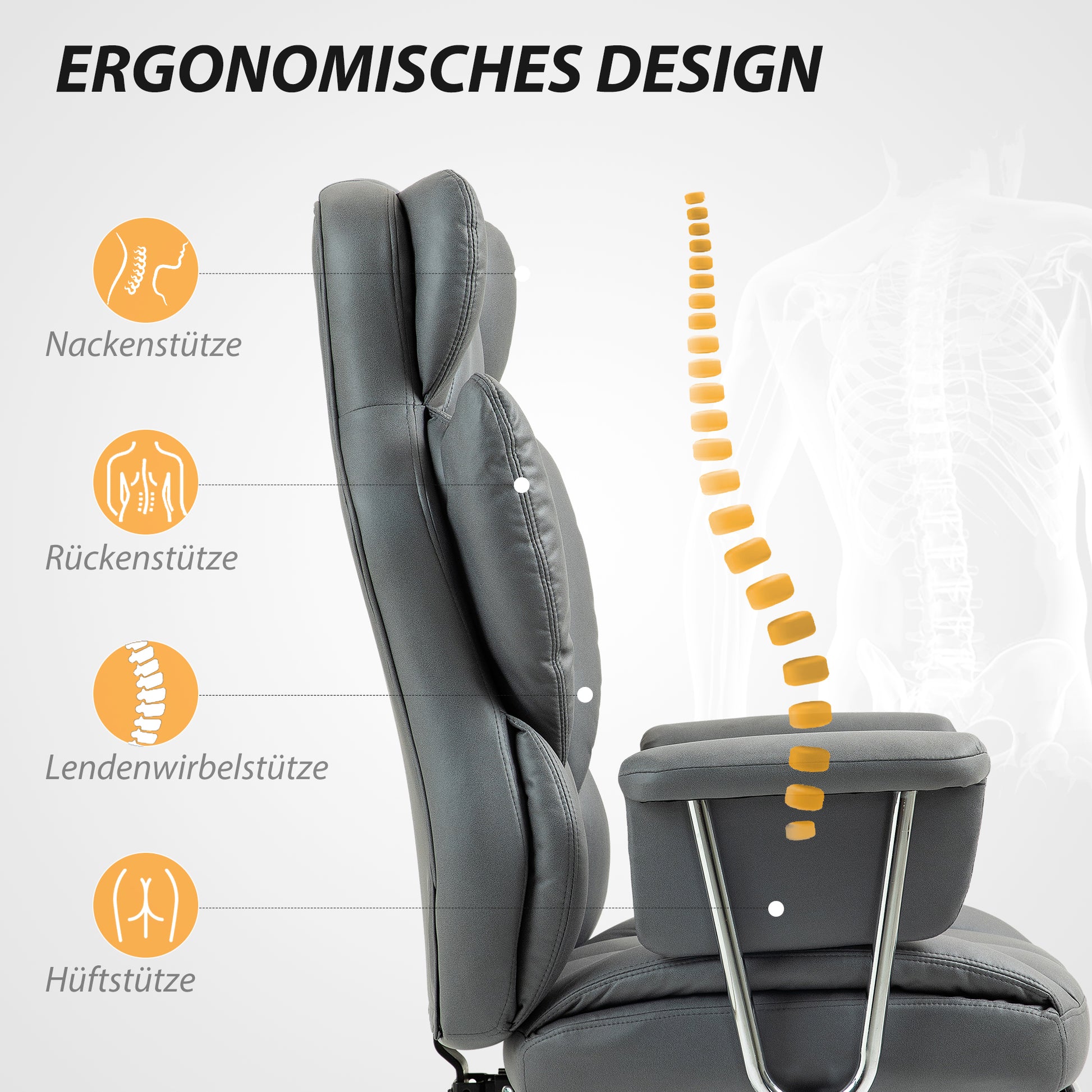 Office Chair with Reclining Function, Ergonomic Desk Chair, Height Adjustable Swivel Chair with Footrest, Padded, Weight Capacity up to 120 kg, for Office, Study, Dark Gray