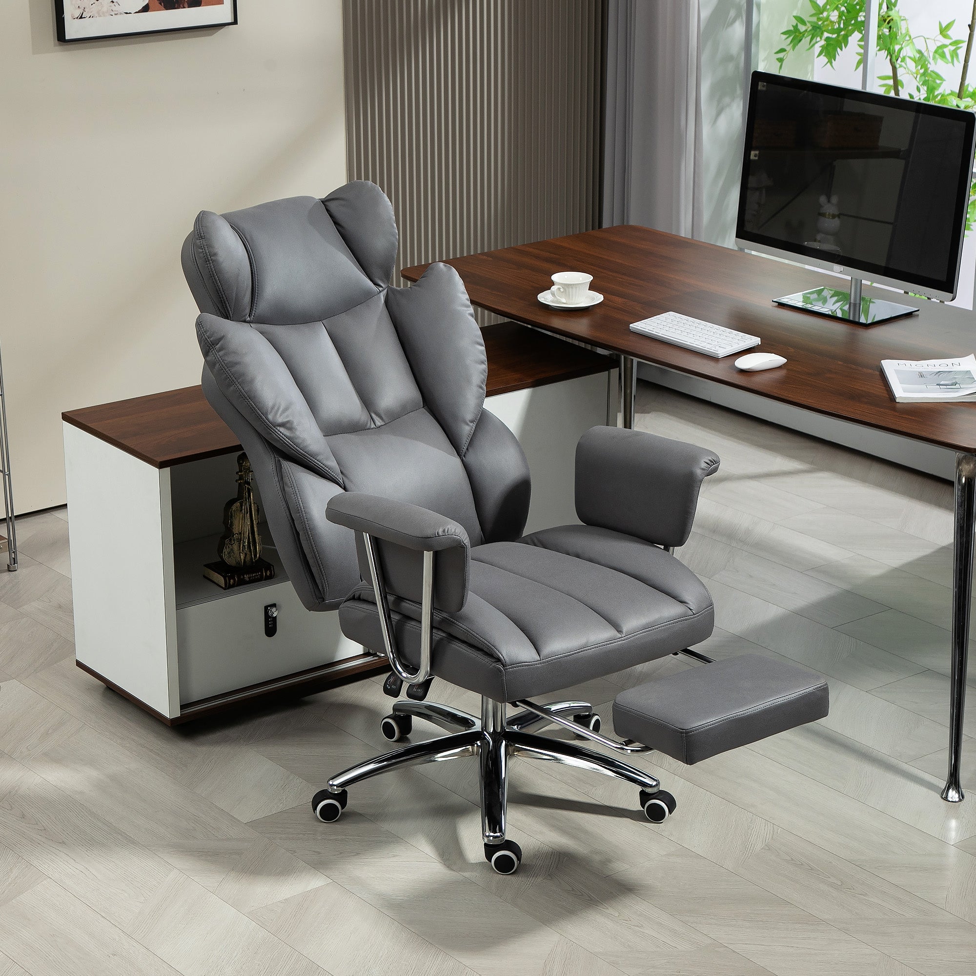 Office Chair with Reclining Function, Ergonomic Desk Chair, Height Adjustable Swivel Chair with Footrest, Padded, Weight Capacity up to 120 kg, for Office, Study, Dark Gray
