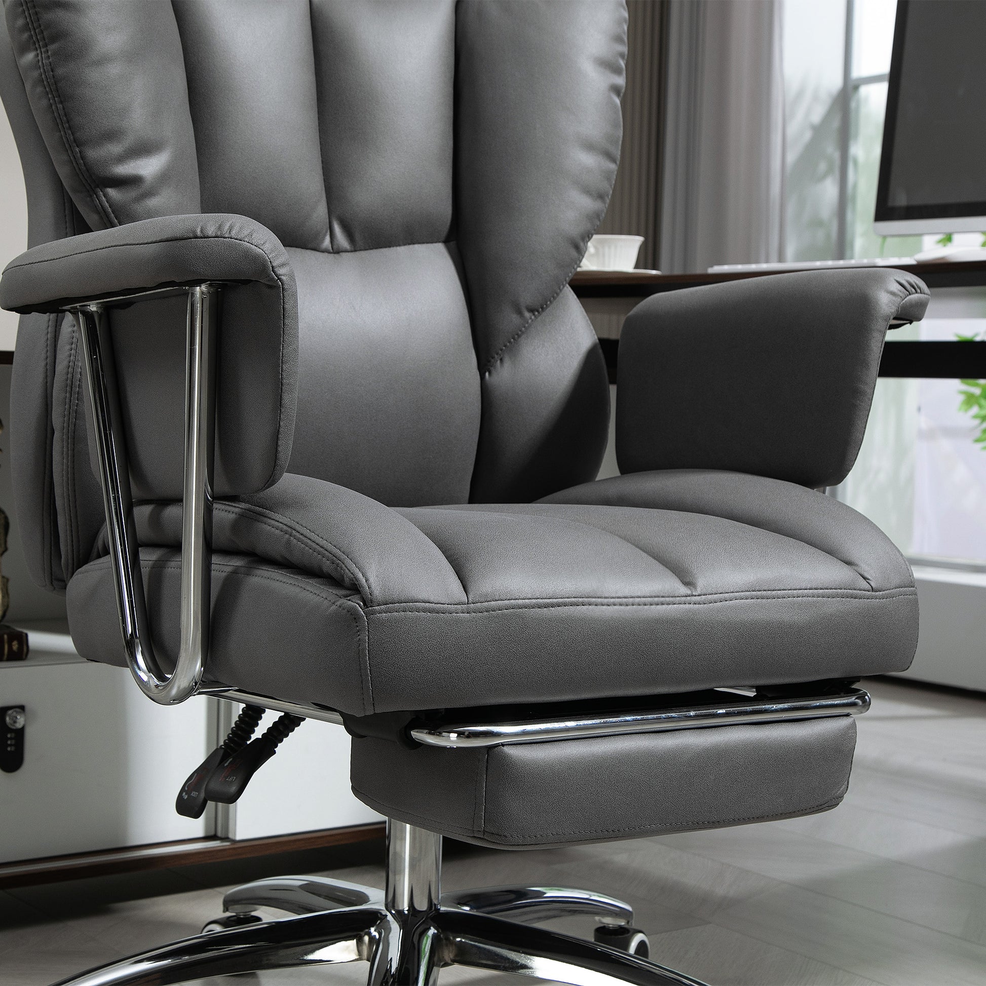 Office Chair with Reclining Function, Ergonomic Desk Chair, Height Adjustable Swivel Chair with Footrest, Padded, Weight Capacity up to 120 kg, for Office, Study, Dark Gray