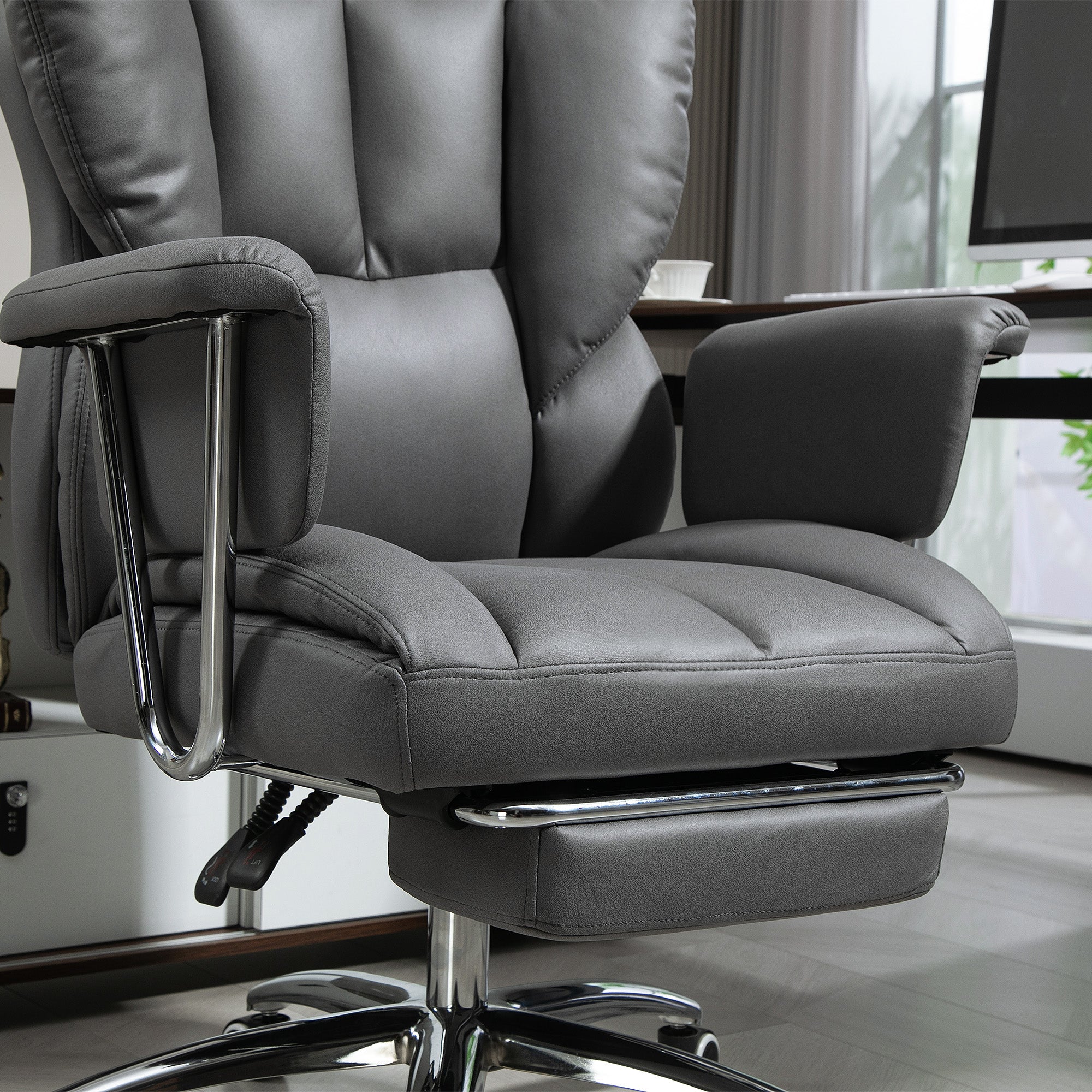 Office Chair with Reclining Function, Ergonomic Desk Chair, Height Adjustable Swivel Chair with Footrest, Padded, Weight Capacity up to 120 kg, for Office, Study, Dark Gray