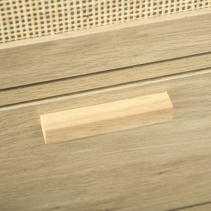 Nightstand with 3 Rattan Grid Drawers Wood Dresser for Bedroom Living Room Bohemian Style 60x38x69 cm Natural