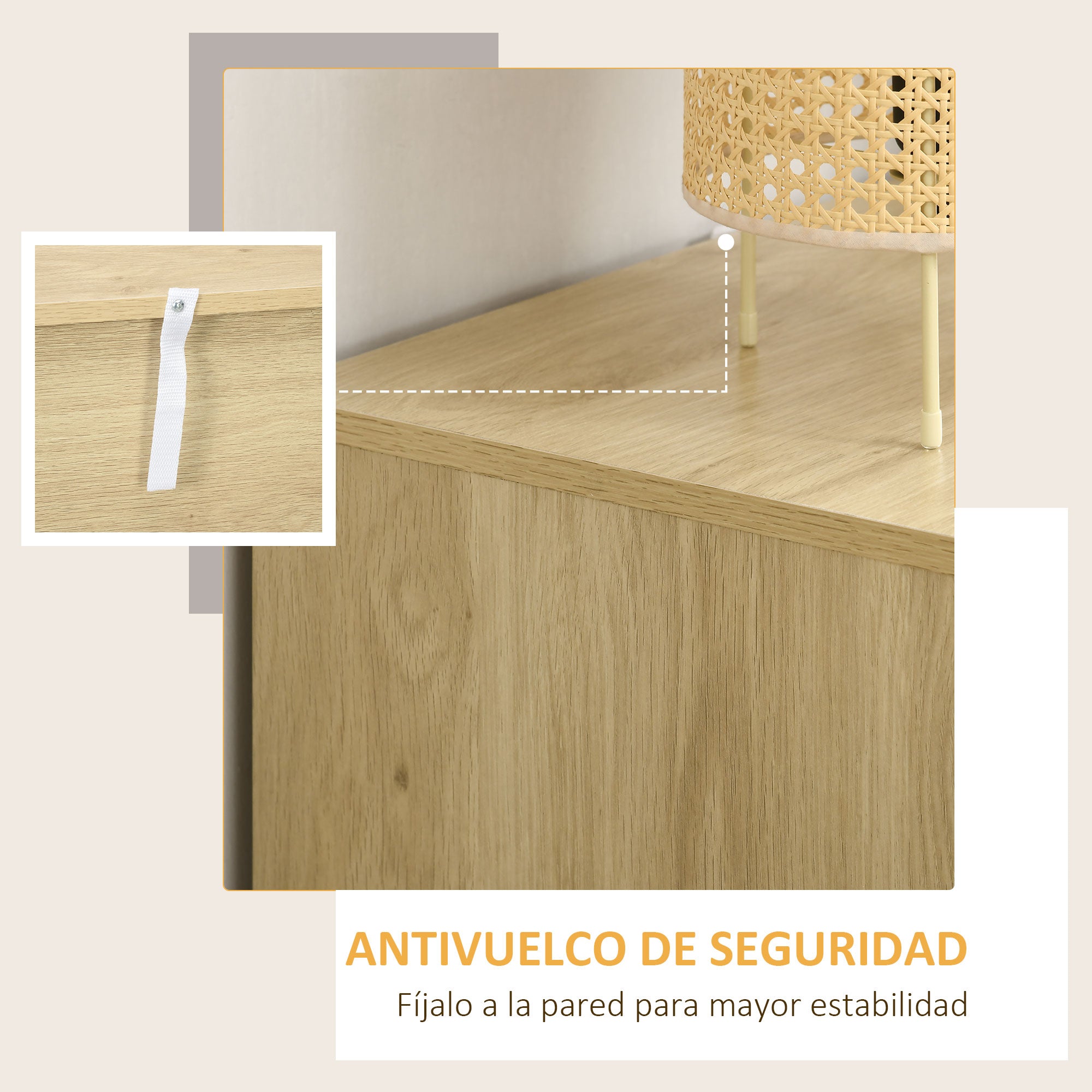 Nightstand with 3 Rattan Grid Drawers Wood Dresser for Bedroom Living Room Bohemian Style 60x38x69 cm Natural