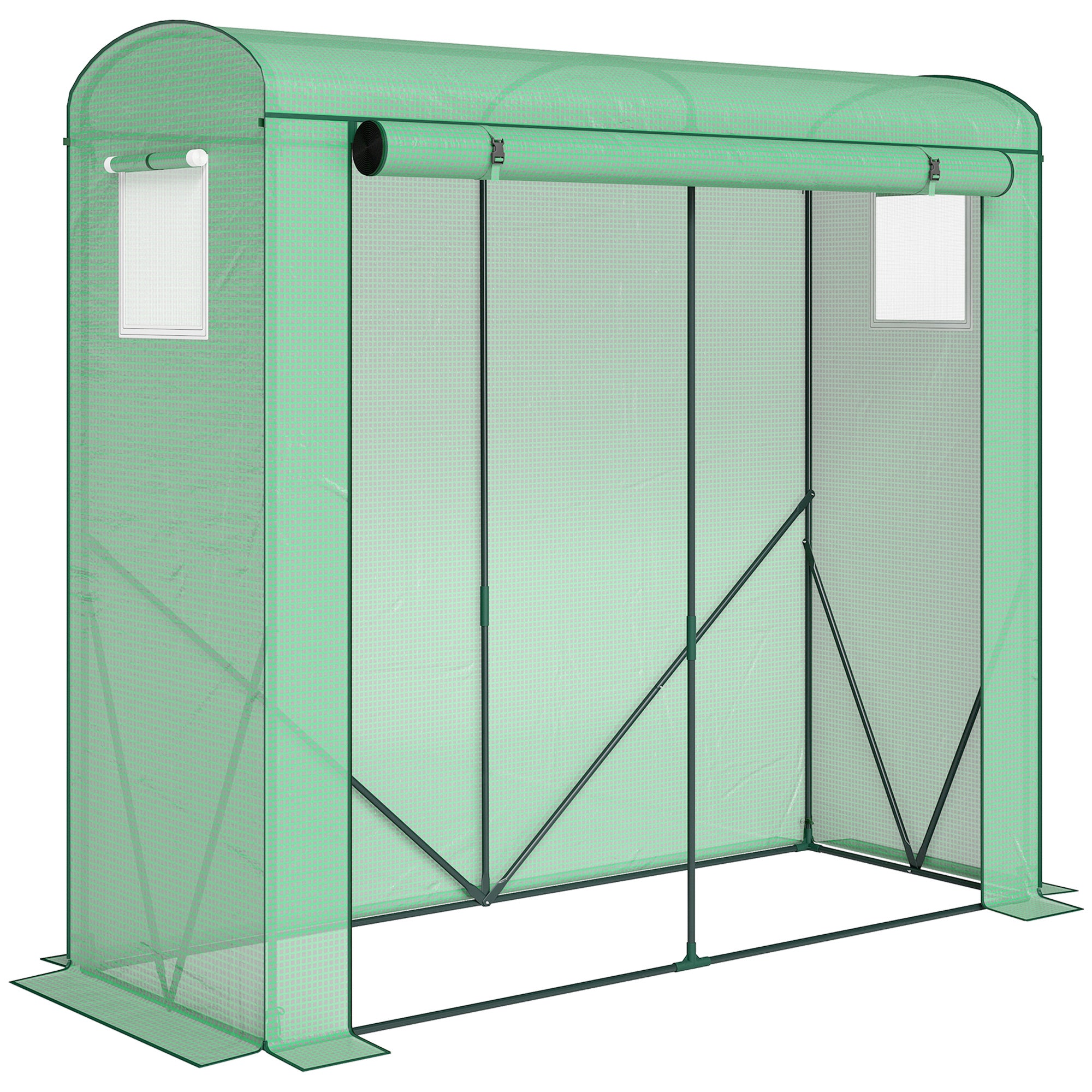 Greenhouse with Mesh Windows & Roll-Up Door, Steel-Frame PE Greenhouse, 200 x 75 x 188 cm, Ideal for Tomatoes, Vegetables & Flowers, Green
