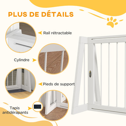 Dog Safety Barrier 3-Panel Retractable Protection Barrier 71-190cm Pet Fence in Wood - dim. 71-190L x 38.5W x 56H cm white