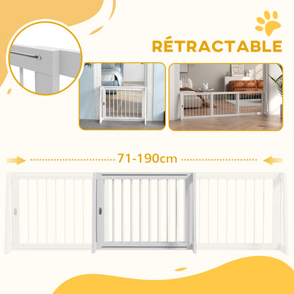 Dog Safety Barrier 3-Panel Retractable Protection Barrier 71-190cm Pet Fence in Wood - dim. 71-190L x 38.5W x 56H cm white