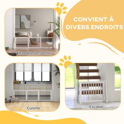 Dog Safety Barrier 3-Panel Retractable Protection Barrier 71-190cm Pet Fence in Wood - dim. 71-190L x 38.5W x 56H cm white