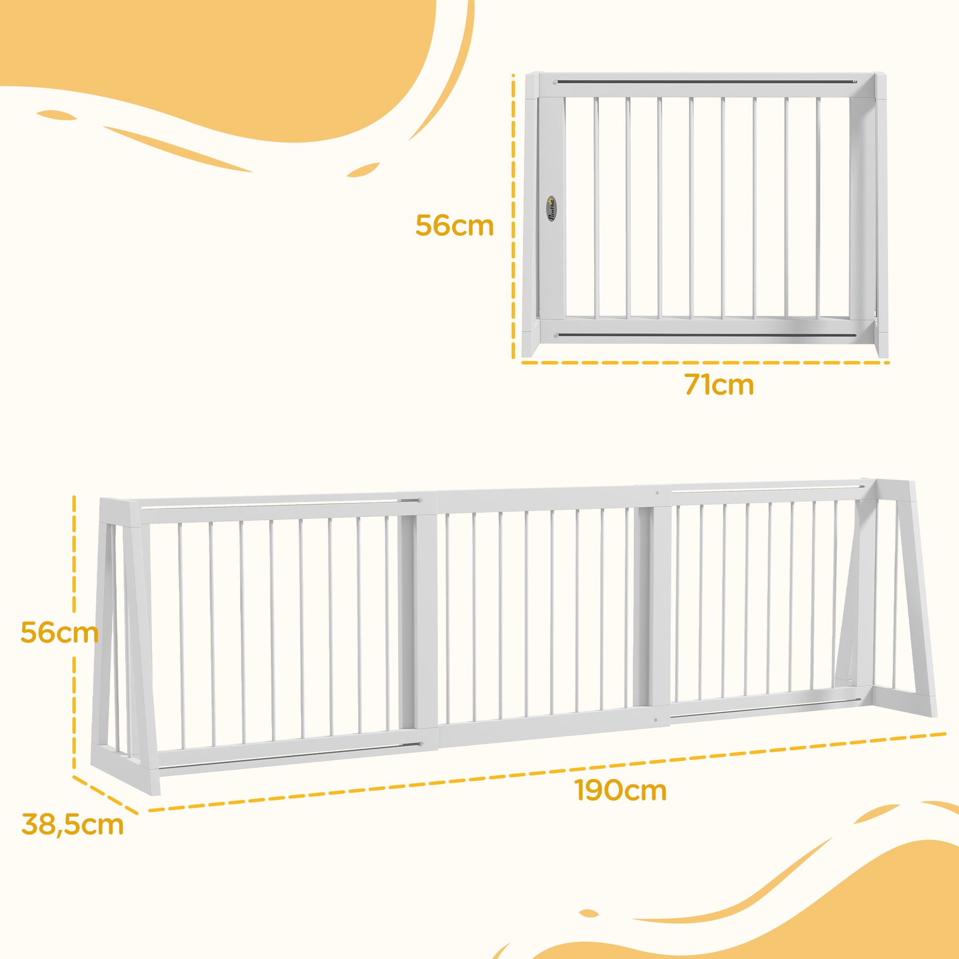 Dog Safety Barrier 3-Panel Retractable Protection Barrier 71-190cm Pet Fence in Wood - dim. 71-190L x 38.5W x 56H cm white