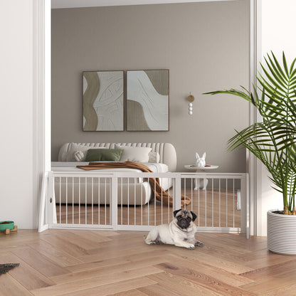 Dog Safety Barrier 3-Panel Retractable Protection Barrier 71-190cm Pet Fence in Wood - dim. 71-190L x 38.5W x 56H cm white