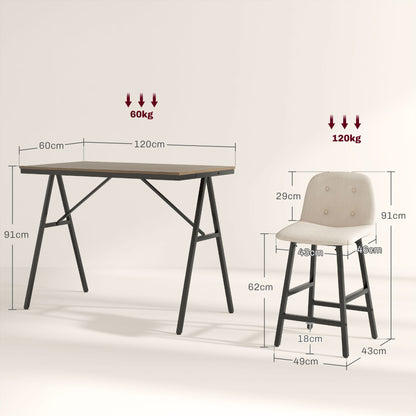 Bar Table with Bar Stool Set, 5-Piece Dining Group, Kitchen Table, Bistro Table with 4 Chairs, Bar Table Set for Kitchen, Living Room, Steel, Beige, 120 x 60 x 91 cm