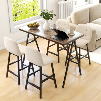 Bar Table with Bar Stool Set, 5-Piece Dining Group, Kitchen Table, Bistro Table with 4 Chairs, Bar Table Set for Kitchen, Living Room, Steel, Beige, 120 x 60 x 91 cm