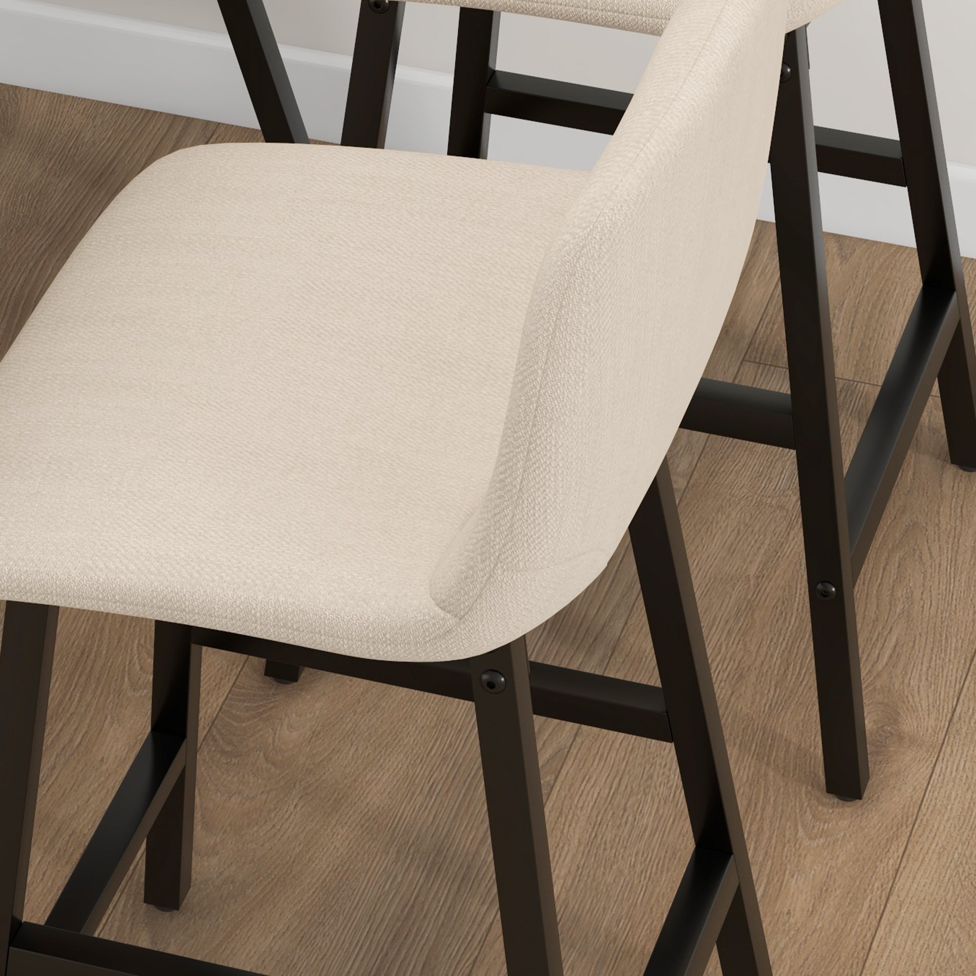 Bar Table with Bar Stool Set, 5-Piece Dining Group, Kitchen Table, Bistro Table with 4 Chairs, Bar Table Set for Kitchen, Living Room, Steel, Beige, 120 x 60 x 91 cm