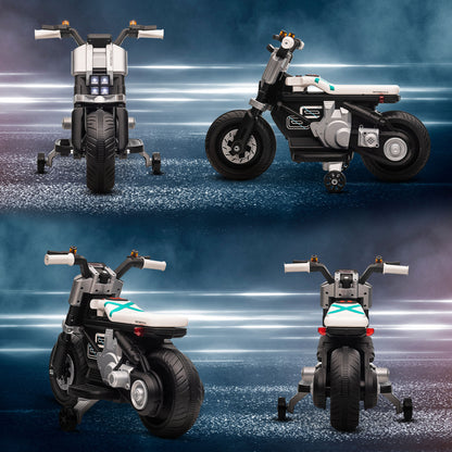 Kids Electric Motorcycle 6V Battery-Powered Motorcycle with Headlights Music Horn 3 km/h Speed Forward Reverse and Training Wheels for Kids 3-5 Years Old Load 25 kg 86x44x58 cm Black and White