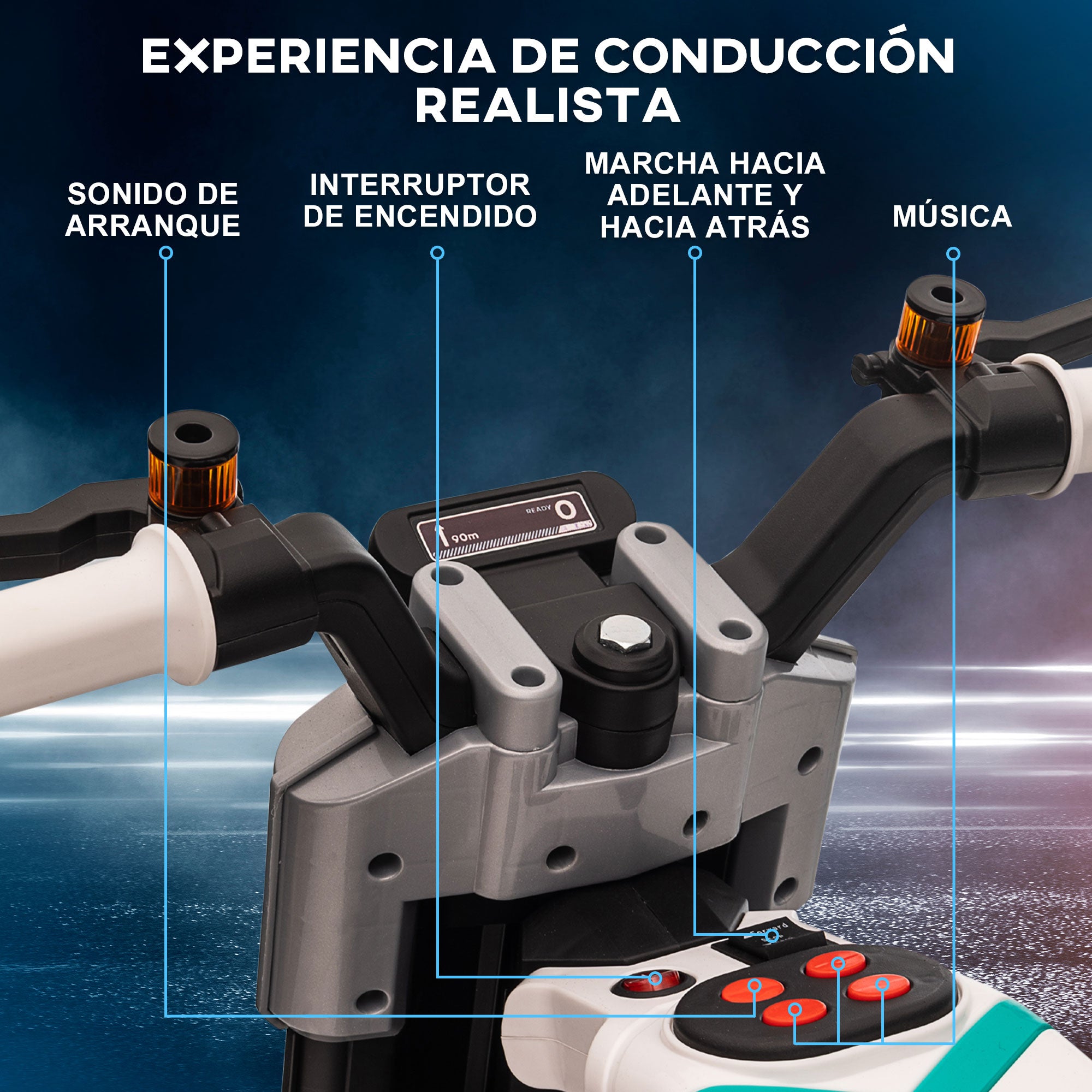 Kids Electric Motorcycle 6V Battery-Powered Motorcycle with Headlights Music Horn 3 km/h Speed Forward Reverse and Training Wheels for Kids 3-5 Years Old Load 25 kg 86x44x58 cm Black and White