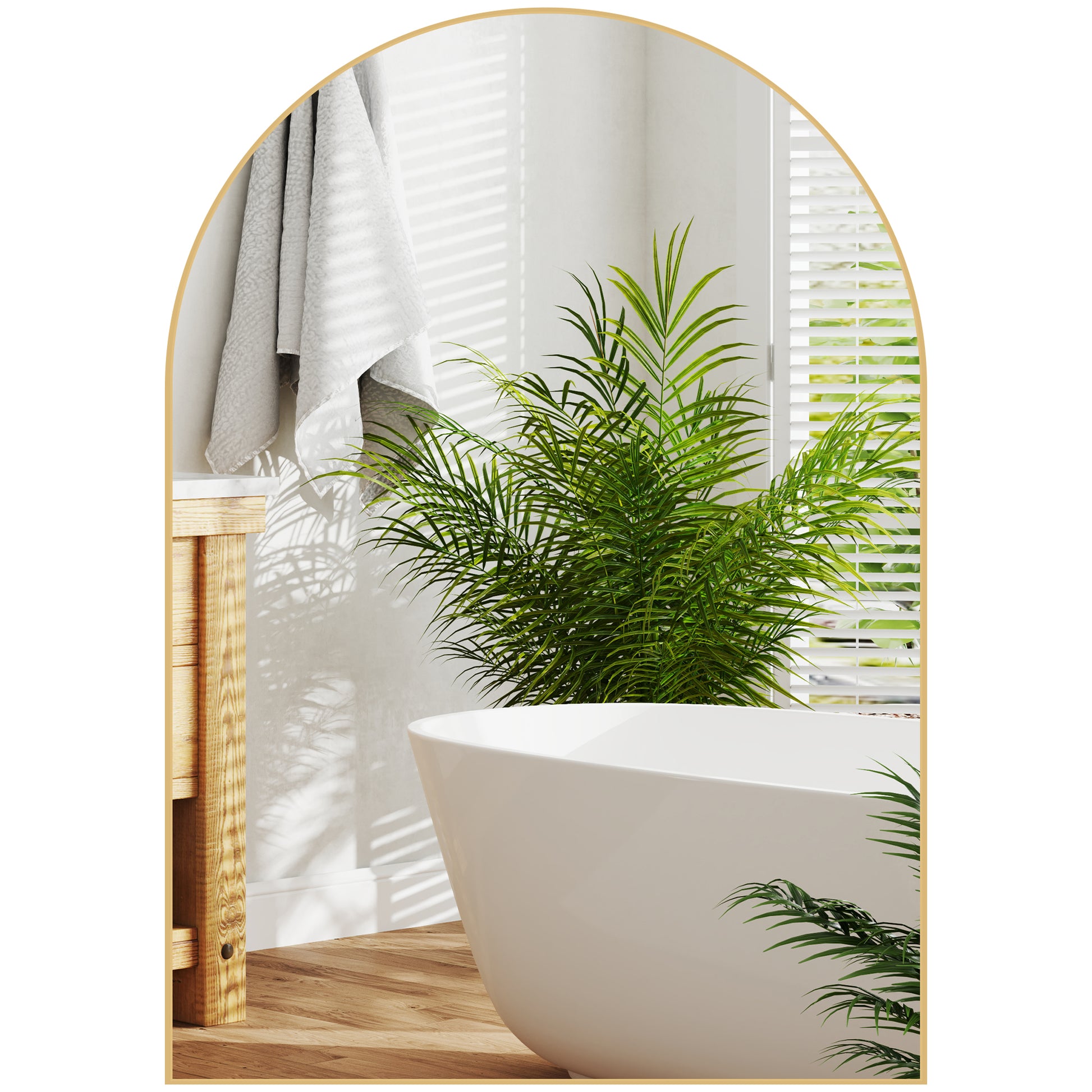 Arched Wall Mirror, Bathroom Mirror, 50 x 70 cm, high definition, with aluminum alloy frame, for bedroom, living room, entryway, gold