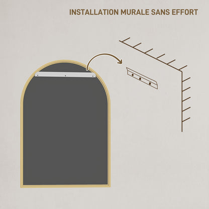 Arched Wall Mirror, Bathroom Mirror, 50 x 70 cm, high definition, with aluminum alloy frame, for bedroom, living room, entryway, gold