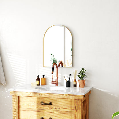 Arched Wall Mirror, Bathroom Mirror, 50 x 70 cm, high definition, with aluminum alloy frame, for bedroom, living room, entryway, gold