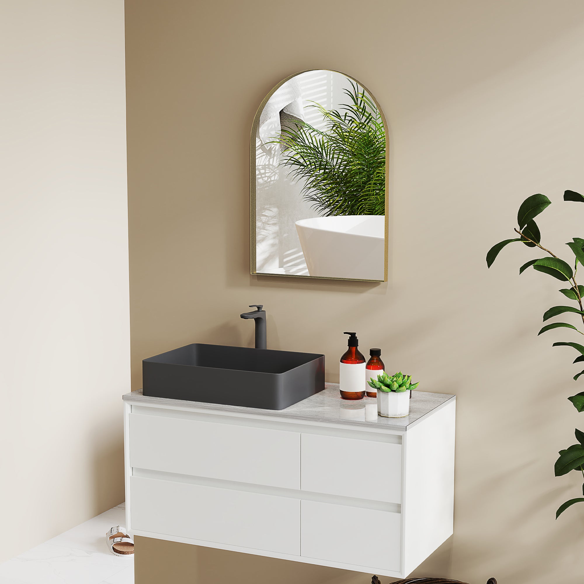 Arched Wall Mirror, Bathroom Mirror, 50 x 70 cm, high definition, with aluminum alloy frame, for bedroom, living room, entryway, gold