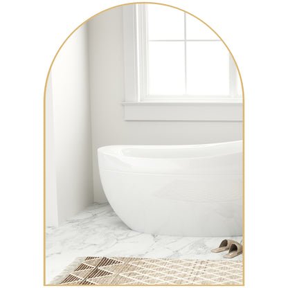 Arched Wall Mirror, Bathroom Mirror, 50 x 70 cm, high definition, with aluminum alloy frame, for bedroom, living room, entryway, gold