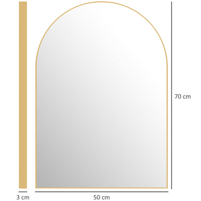Arched Wall Mirror, Bathroom Mirror, 50 x 70 cm, high definition, with aluminum alloy frame, for bedroom, living room, entryway, gold