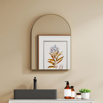 Arched Wall Mirror, Bathroom Mirror, 50 x 70 cm, high definition, with aluminum alloy frame, for bedroom, living room, entryway, gold