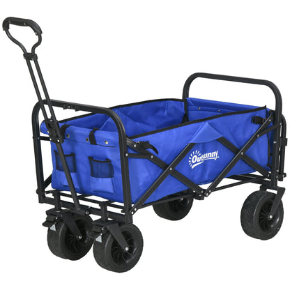 Garden Cart Folding Beach Cart with Adjustable Handle Length and Angle Back Door and Transport Bag Load 100 kg for Shopping Dark Blue