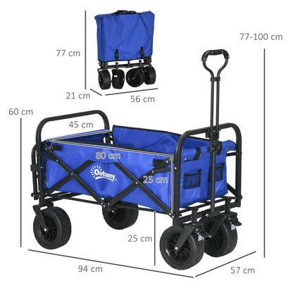 Garden Cart Folding Beach Cart with Adjustable Handle Length and Angle Back Door and Transport Bag Load 100 kg for Shopping Dark Blue