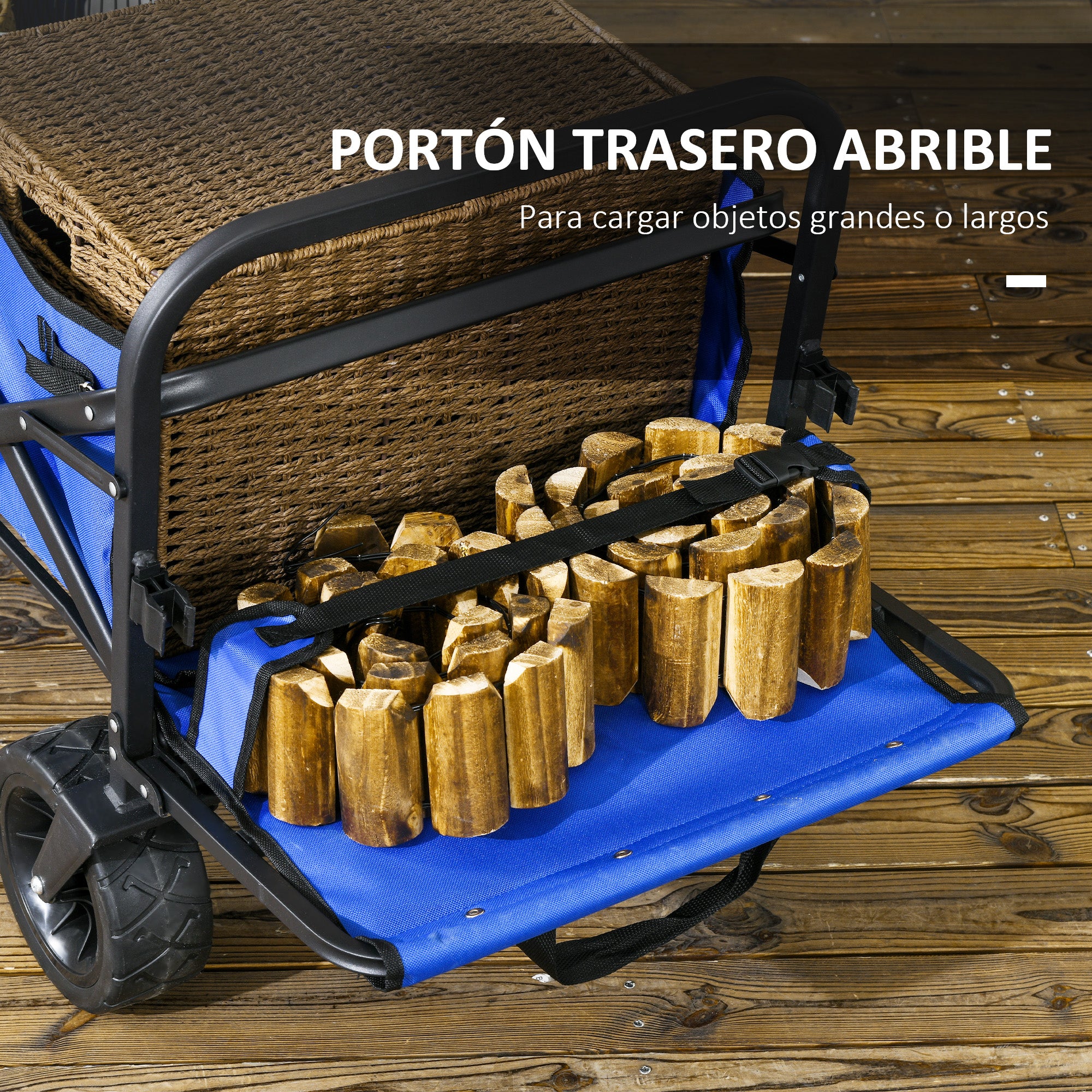 Garden Cart Folding Beach Cart with Adjustable Handle Length and Angle Back Door and Transport Bag Load 100 kg for Shopping Dark Blue