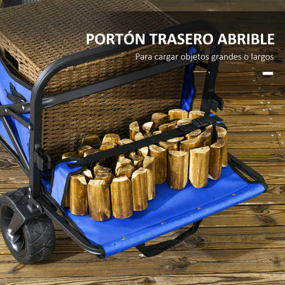 Garden Cart Folding Beach Cart with Adjustable Handle Length and Angle Back Door and Transport Bag Load 100 kg for Shopping Dark Blue