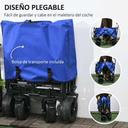 Garden Cart Folding Beach Cart with Adjustable Handle Length and Angle Back Door and Transport Bag Load 100 kg for Shopping Dark Blue