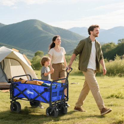 Garden Cart Folding Beach Cart with Adjustable Handle Length and Angle Back Door and Transport Bag Load 100 kg for Shopping Dark Blue