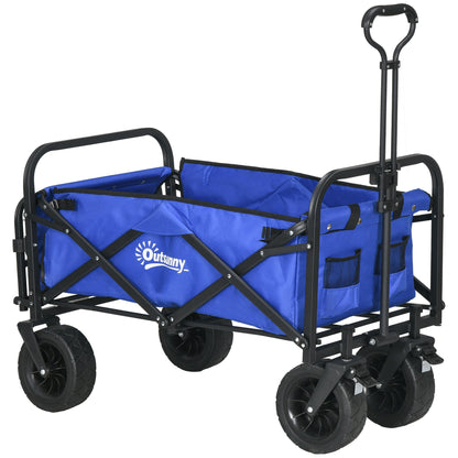 Garden Cart Folding Beach Cart with Adjustable Handle Length and Angle Back Door and Transport Bag Load 100 kg for Shopping Dark Blue