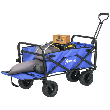 Garden Cart Folding Beach Cart with Adjustable Handle Length and Angle Back Door and Transport Bag Load 100 kg for Shopping Dark Blue
