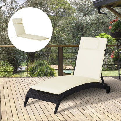 Sun Lounger Cushion with Pillow Removable Polyester + Cotton Fiber Cover Off-white 198 x 53 x 5 cm