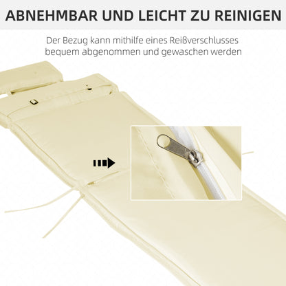 Sun Lounger Cushion with Pillow Removable Polyester + Cotton Fiber Cover Off-white 198 x 53 x 5 cm