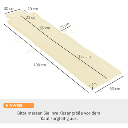 Sun Lounger Cushion with Pillow Removable Polyester + Cotton Fiber Cover Off-white 198 x 53 x 5 cm