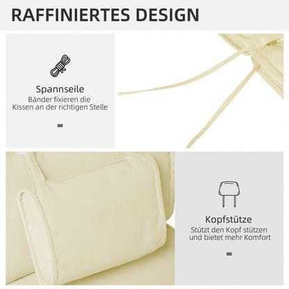 Sun Lounger Cushion with Pillow Removable Polyester + Cotton Fiber Cover Off-white 198 x 53 x 5 cm