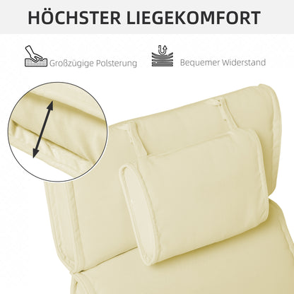 Sun Lounger Cushion with Pillow Removable Polyester + Cotton Fiber Cover Off-white 198 x 53 x 5 cm