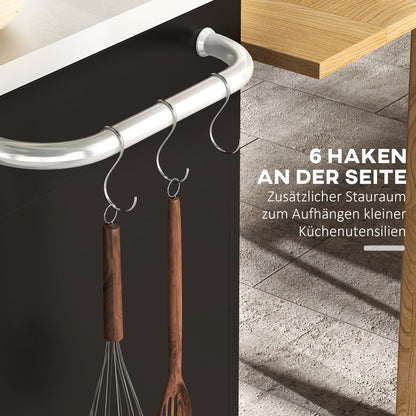 Kitchen Cart with Wheels, Serving Cart, Rolling Cart with Cabinet, Hooks, and Stainless Steel Handles, Kitchen Helper, BBQ Stainless Steel Grill Table Kitchen Trolley, 86 x 50 x 86.5 cm Black