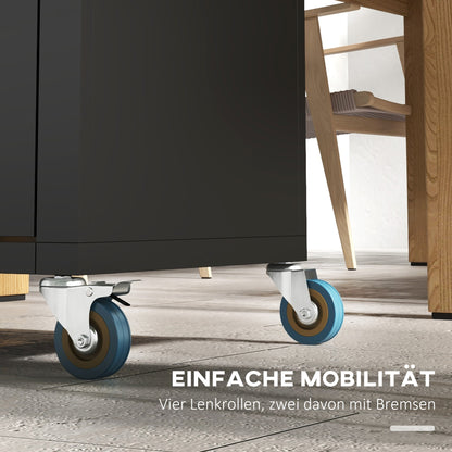 Kitchen Cart with Wheels, Serving Cart, Rolling Cart with Cabinet, Hooks, and Stainless Steel Handles, Kitchen Helper, BBQ Stainless Steel Grill Table Kitchen Trolley, 86 x 50 x 86.5 cm Black