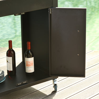 Kitchen Cart with Wheels, Serving Cart, Rolling Cart with Cabinet, Hooks, and Stainless Steel Handles, Kitchen Helper, BBQ Stainless Steel Grill Table Kitchen Trolley, 86 x 50 x 86.5 cm Black