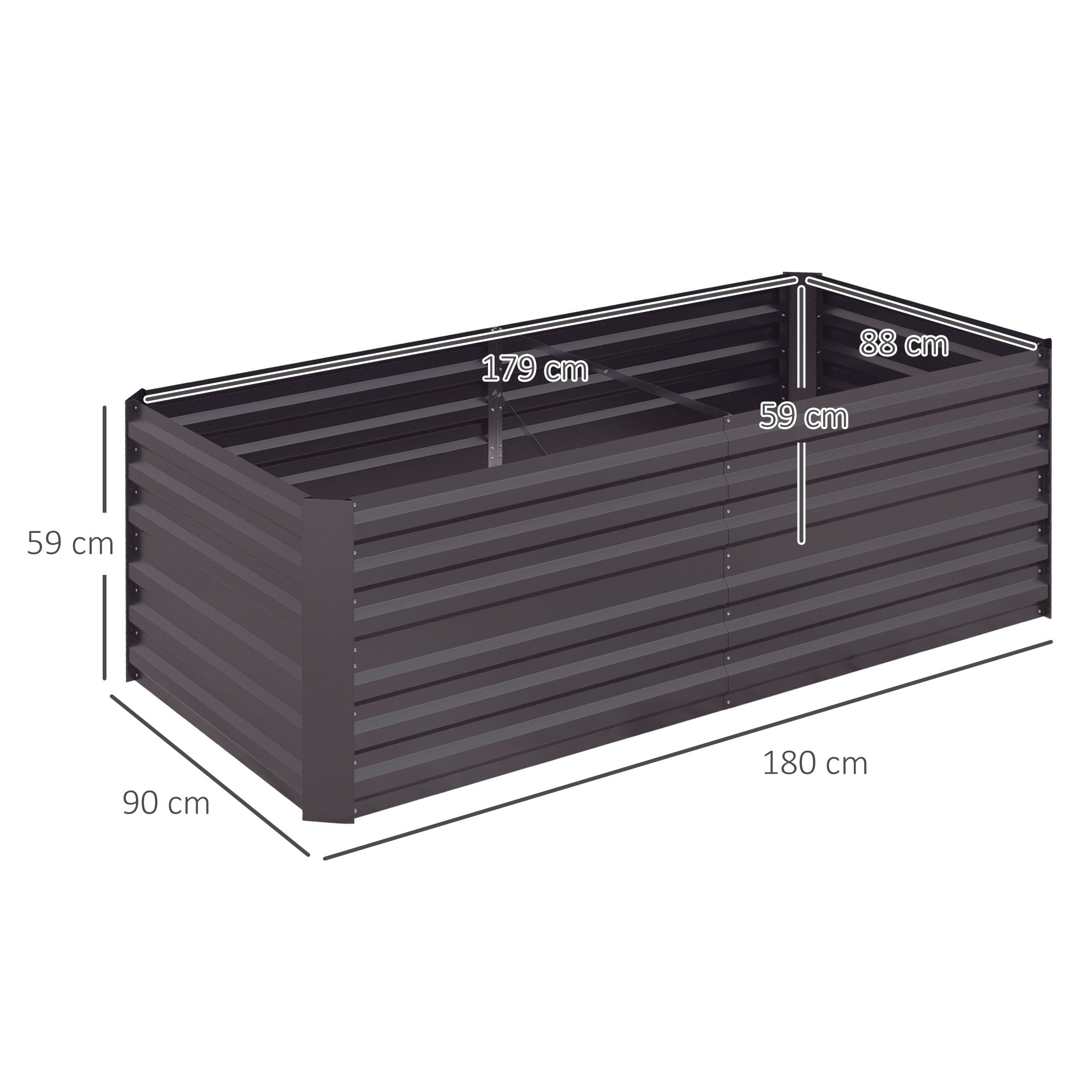Rectangular Garden Raised Bed with Galvanized Steel Reinforcement Tubes 180 x 90 x 59 cm Dark Grey