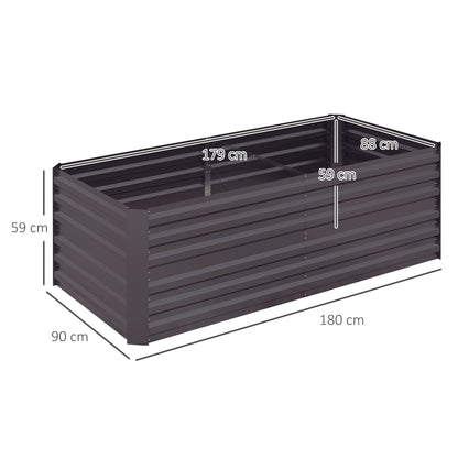 Rectangular Garden Raised Bed with Galvanized Steel Reinforcement Tubes 180 x 90 x 59 cm Dark Grey