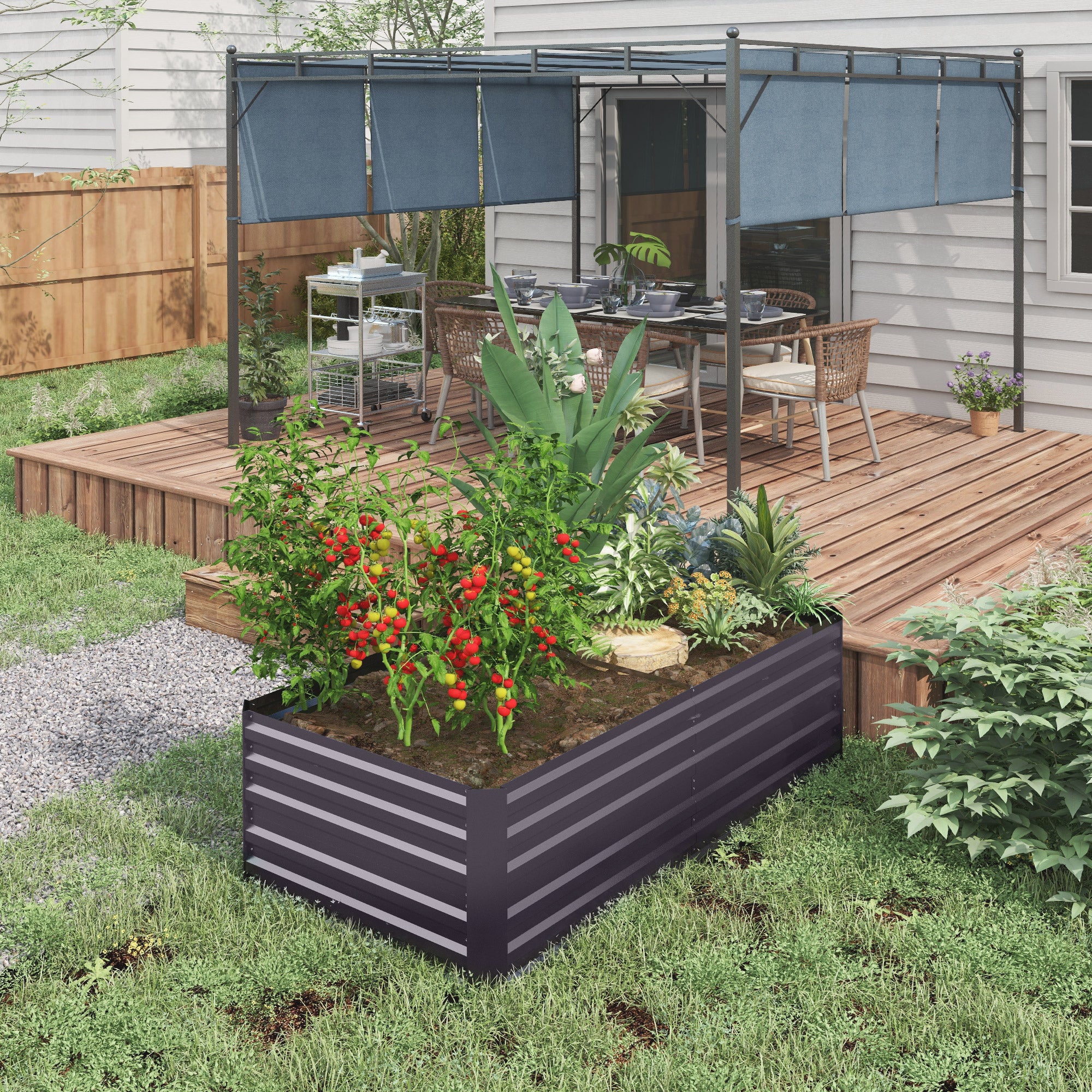 Rectangular Garden Raised Bed with Galvanized Steel Reinforcement Tubes 180 x 90 x 59 cm Dark Grey