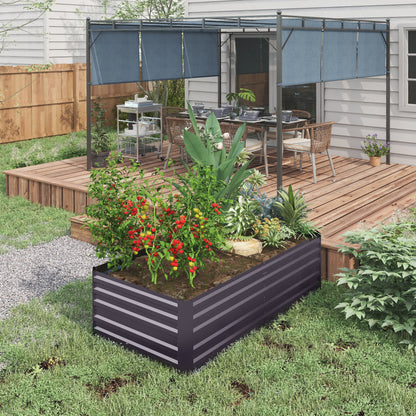 Rectangular Garden Raised Bed with Galvanized Steel Reinforcement Tubes 180 x 90 x 59 cm Dark Grey