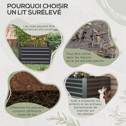Rectangular Garden Raised Bed with Galvanized Steel Reinforcement Tubes 180 x 90 x 59 cm Dark Grey