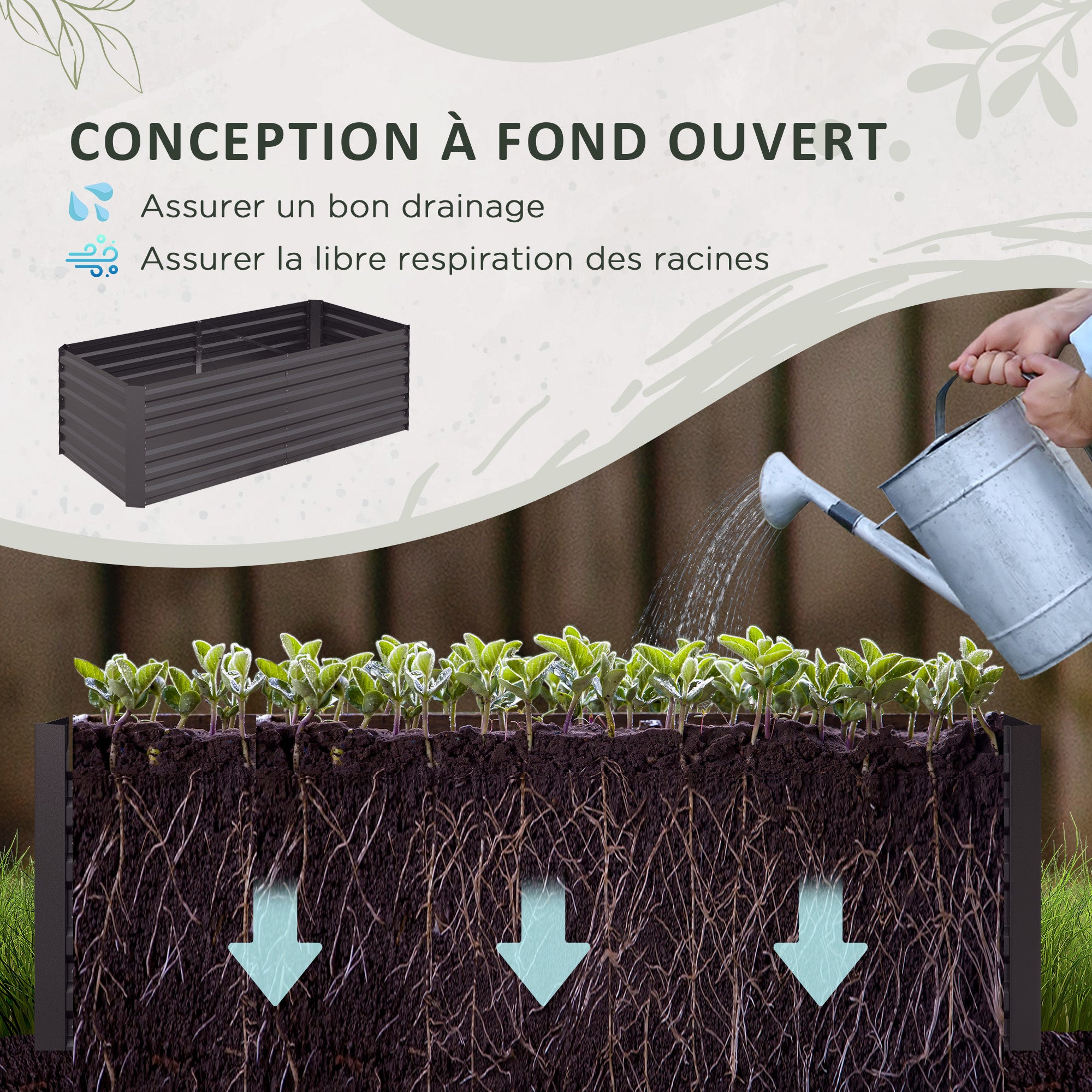 Rectangular Garden Raised Bed with Galvanized Steel Reinforcement Tubes 180 x 90 x 59 cm Dark Grey