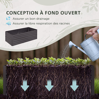 Rectangular Garden Raised Bed with Galvanized Steel Reinforcement Tubes 180 x 90 x 59 cm Dark Grey
