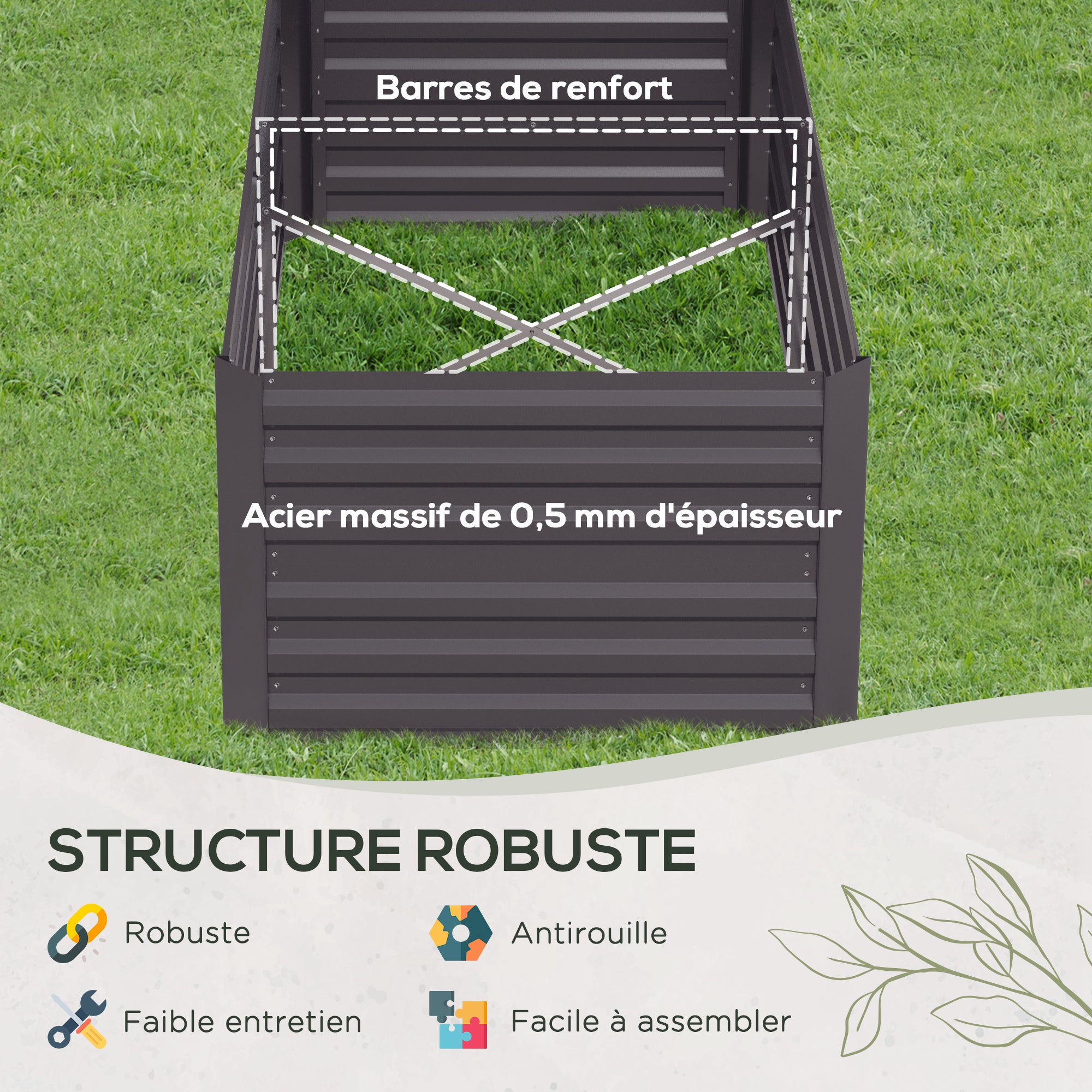 Rectangular Garden Raised Bed with Galvanized Steel Reinforcement Tubes 180 x 90 x 59 cm Dark Grey