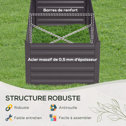 Rectangular Garden Raised Bed with Galvanized Steel Reinforcement Tubes 180 x 90 x 59 cm Dark Grey